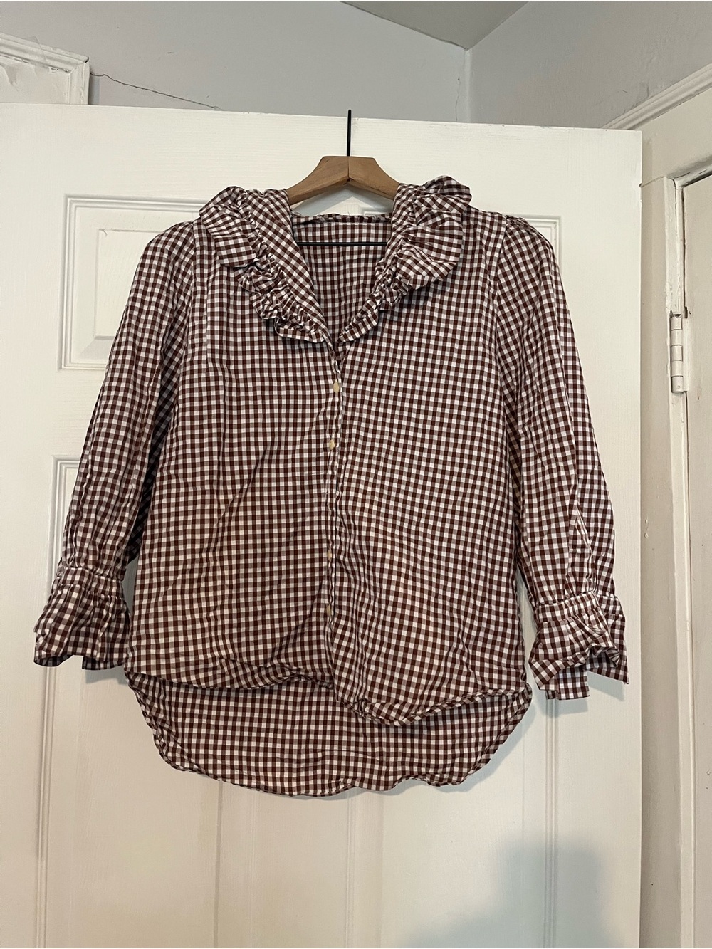 Mr. Larkin Gingham Ruffle-Collar Blouse